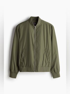 Zara Man Men’s Khaki Green Lightweight Zipper Bomber Jacket with Pockets